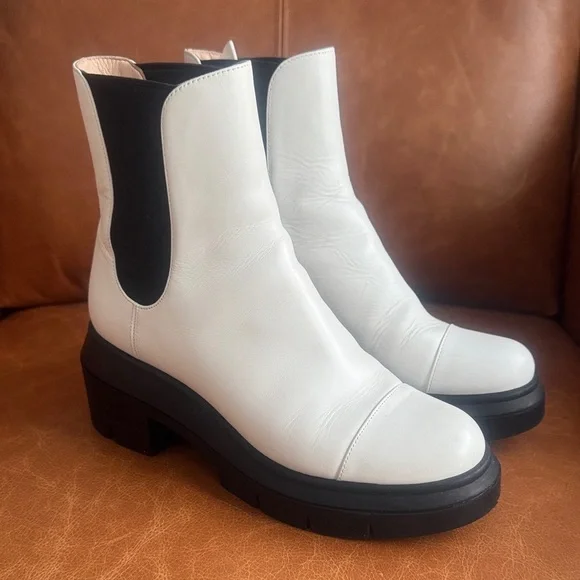 Stuart Weitzman Norah Platform White Leather Chelsea Ankle Boots EU 37.5 / US 7 - Picture 1 of 10